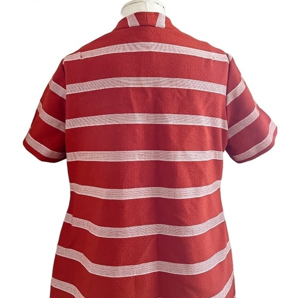 Vintage 60s Mod Shift Dress ILGWU Red & Ivory Striped Zip Front A-Line Retro XL - Picture 5 of 8